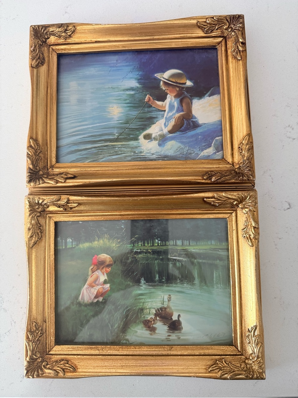 VTG Lot of 2 Donald Zolan Miniature Lithographs Framed Gold Ornate 1991 &  1992
